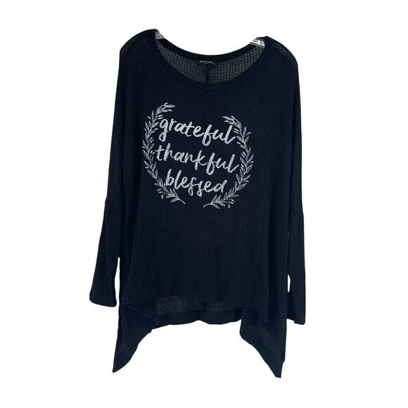 Grateful Thankful Blessed Waffle Knit Thermal Top Black Zutter Relaxed Fit Small - Picture 1 of 7